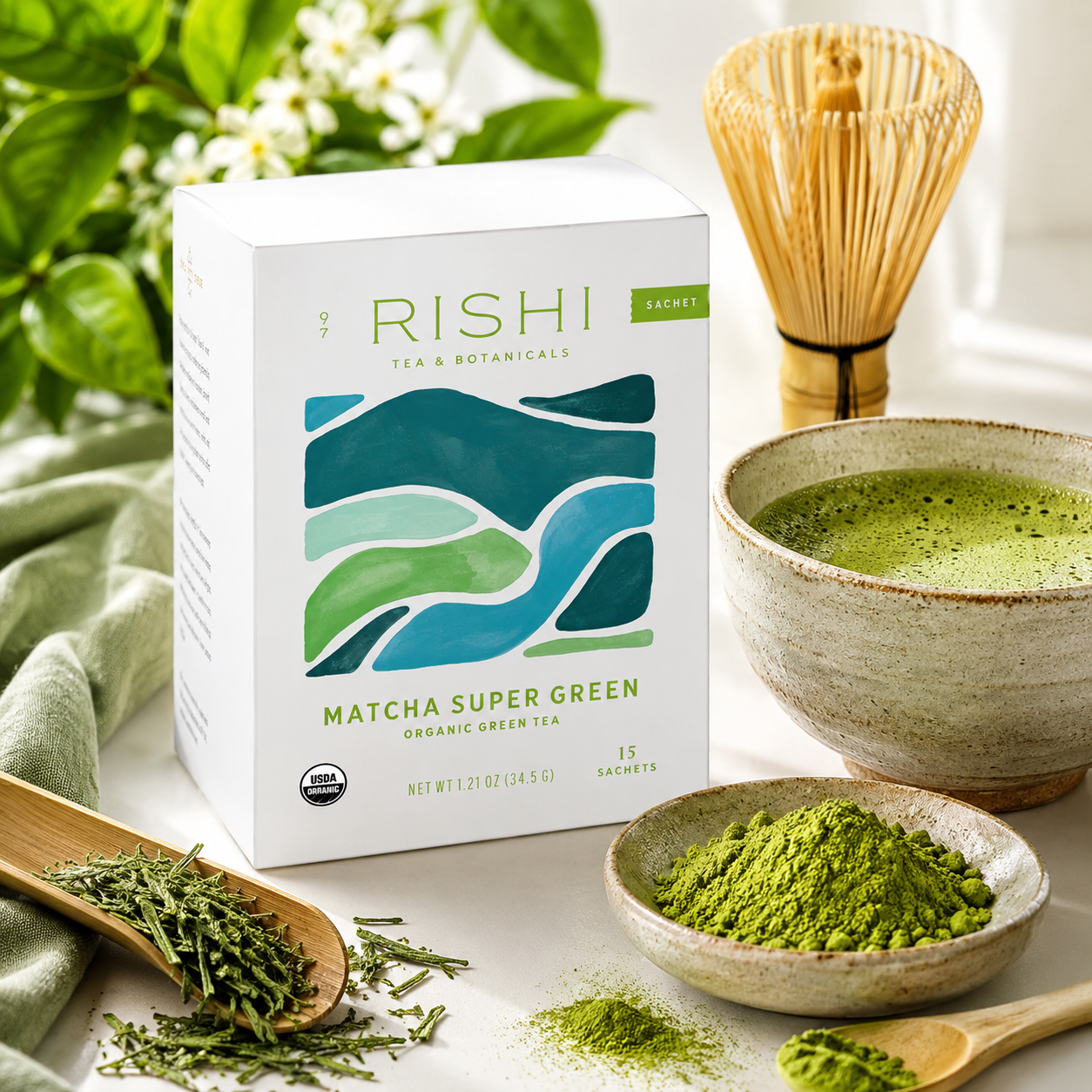 Rishi Tea Matcha Super Green Tea Organic Caffeinated Sachet 15 Count