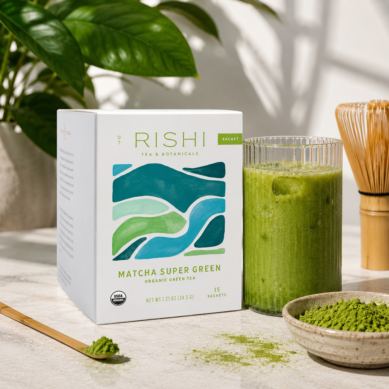 Rishi Tea Matcha Super Green Tea Organic Caffeinated Sachet 15 Count