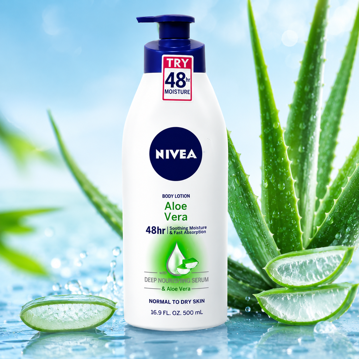 NIVEA Lotion Aloe Vera 48 Hour Pump 16.9 Ounce