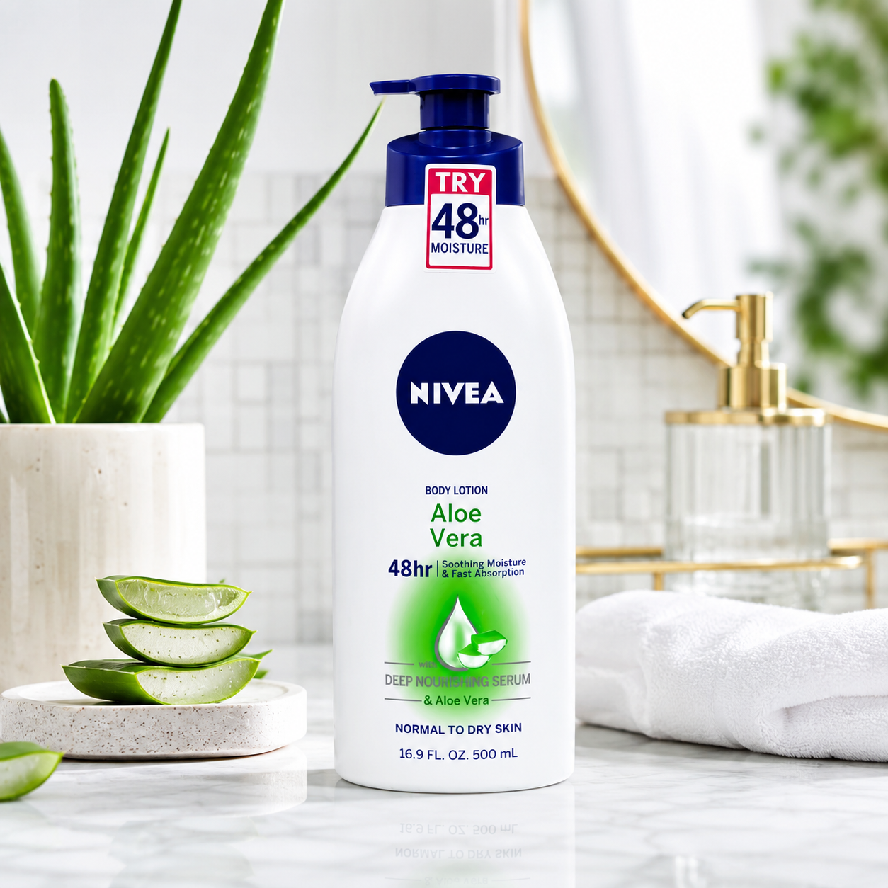 NIVEA Lotion Aloe Vera 48 Hour Pump 16.9 Ounce