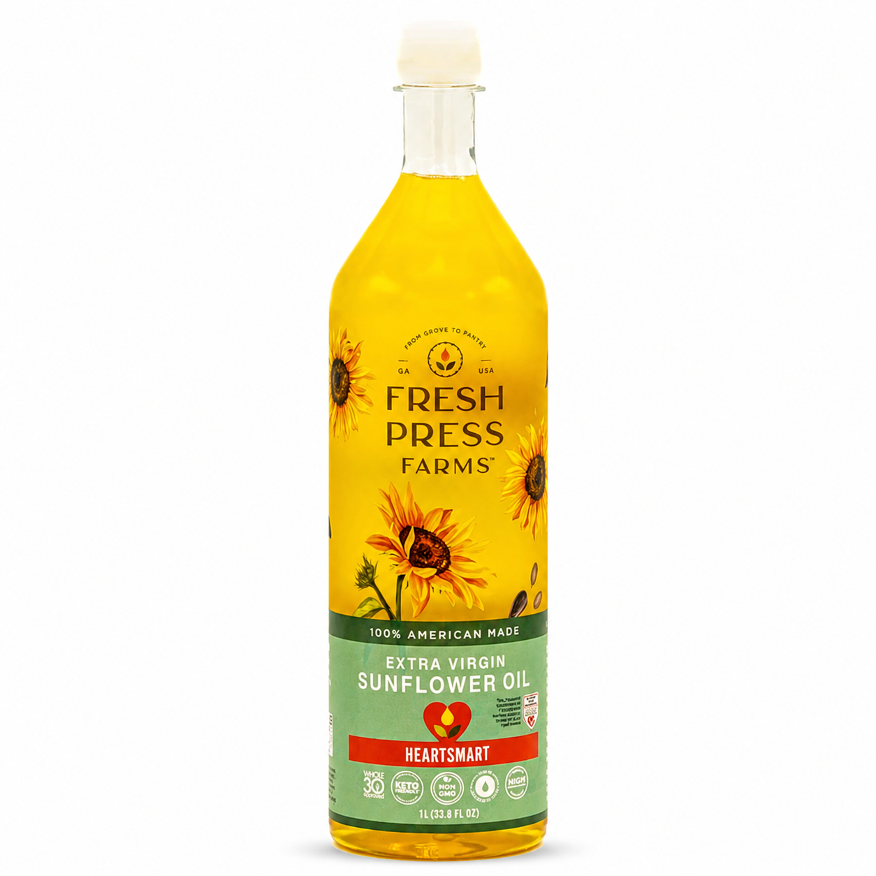 Fresh Press Fresh Farms Cold Pressed Extra Virgin Sunflower Oil High 33.8 Fl Oz