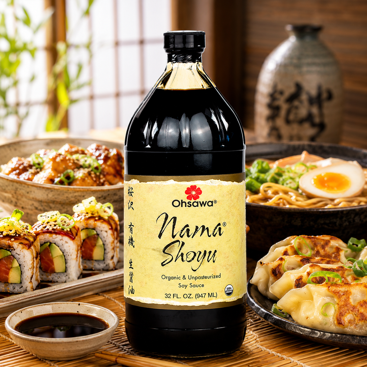 Ohsawa Nama Japanese Soy Shoyu Organic and Aged in 150 Year Cedar 32 oz
