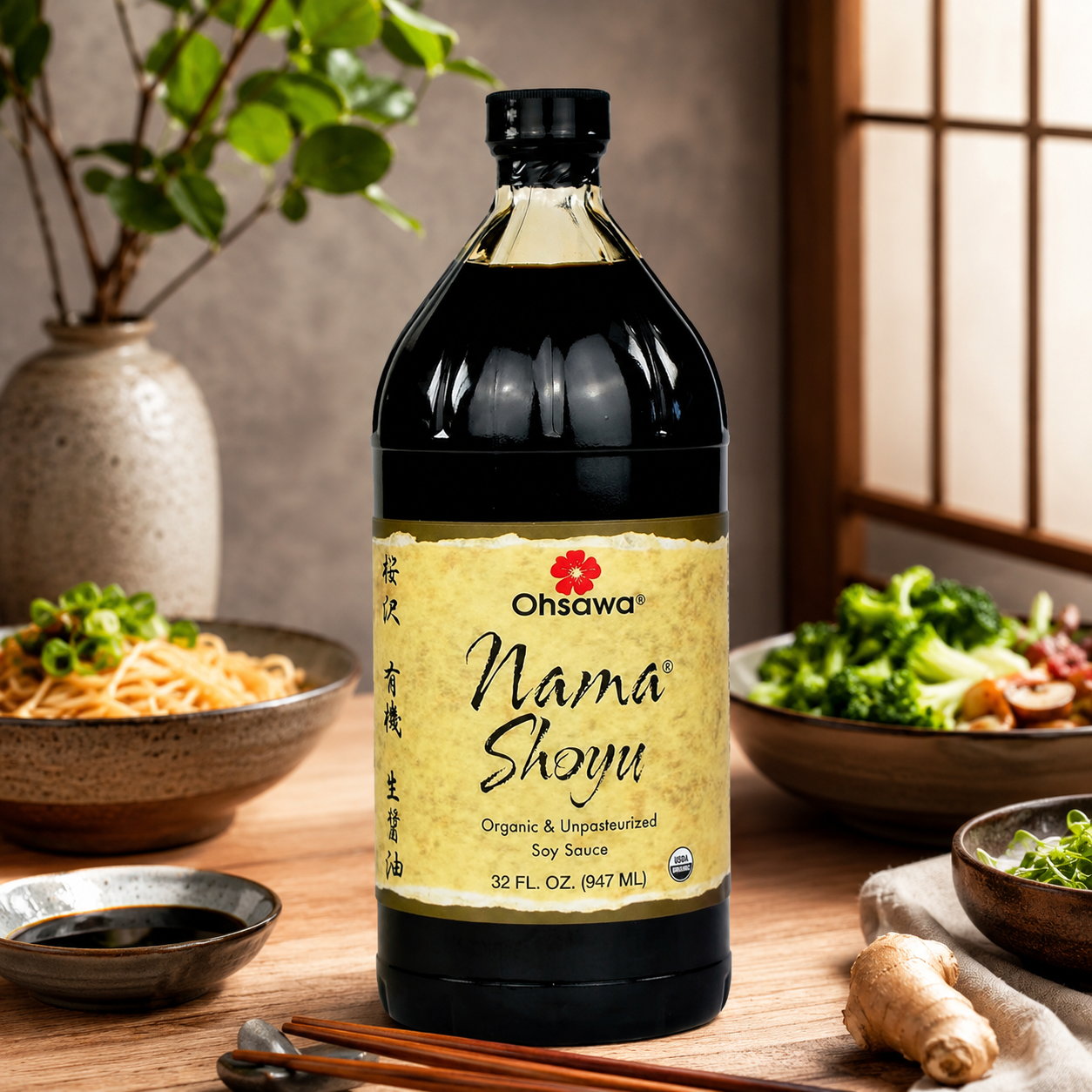 Ohsawa Nama Japanese Soy Shoyu Organic and Aged in 150 Year Cedar 32 oz