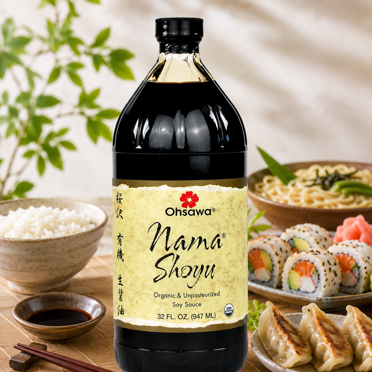 Ohsawa Nama Japanese Soy Shoyu Organic and Aged in 150 Year Cedar 32 oz