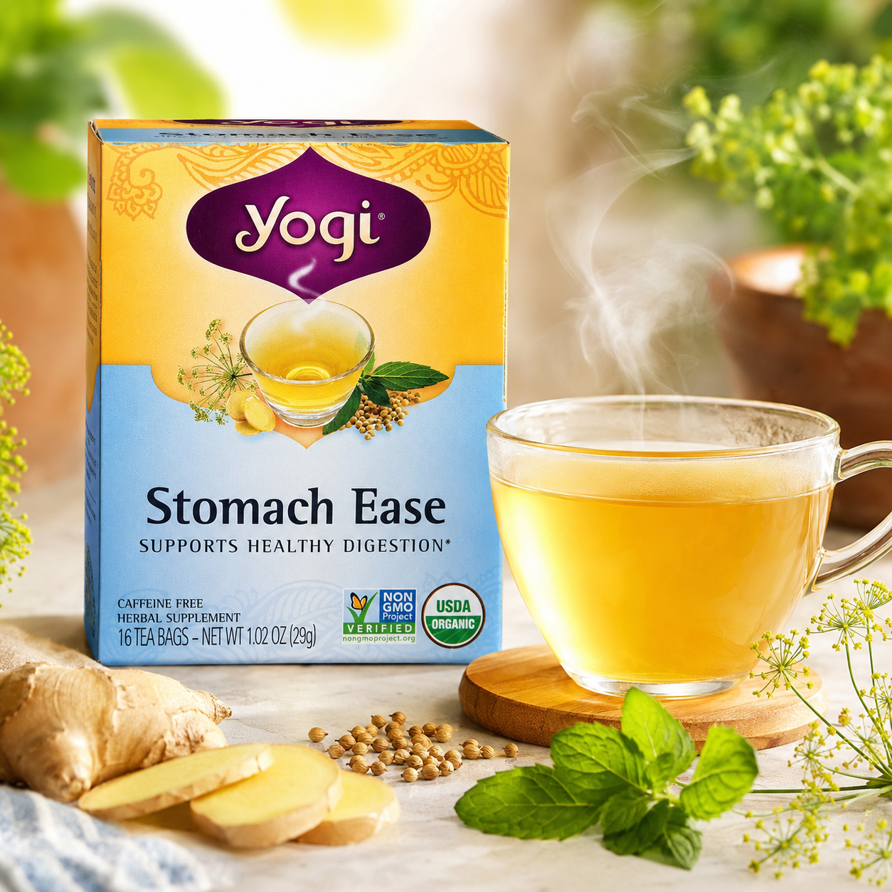 Yogi Tea Stomach Ease Herbal Supplement Tea Bags 16 ct