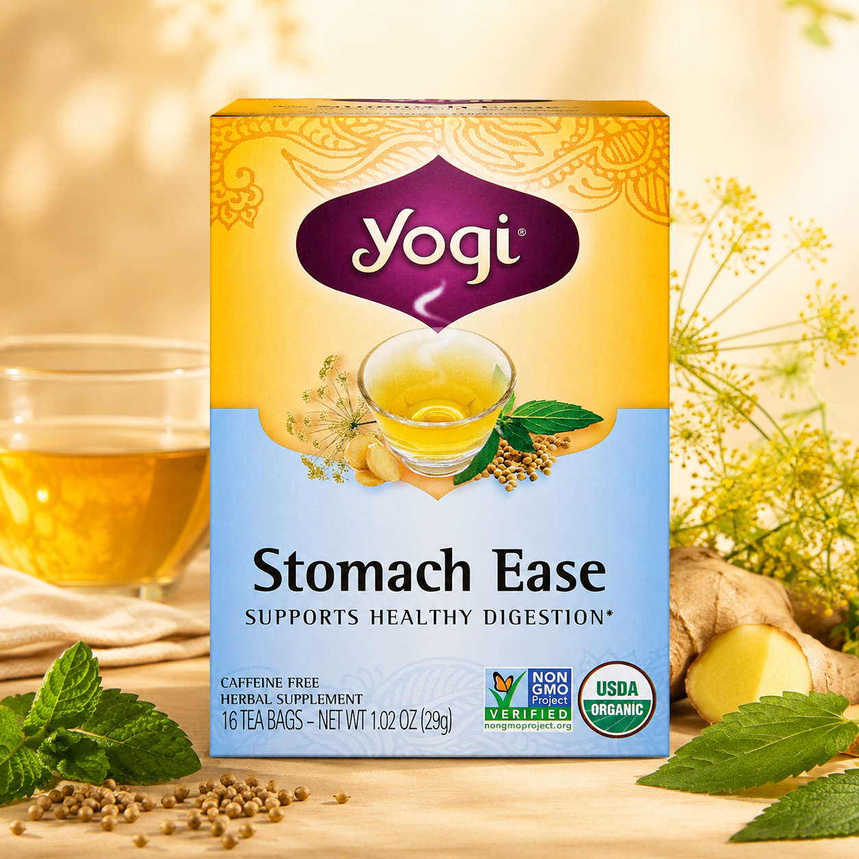 Yogi Tea Stomach Ease Herbal Supplement Tea Bags 16 ct