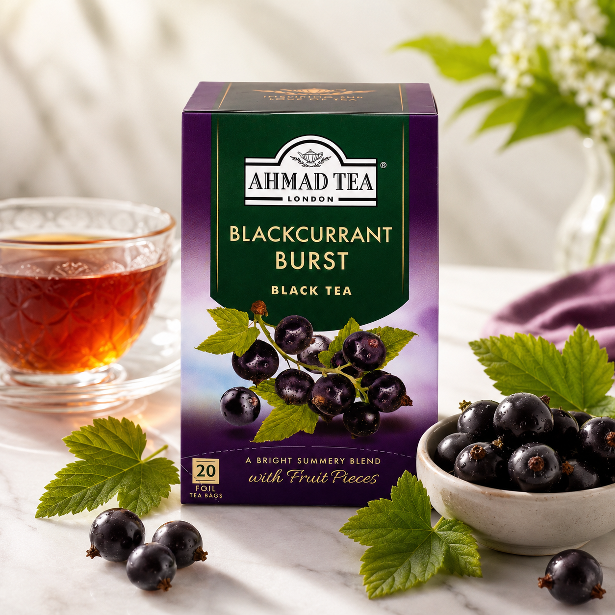Ahmad Tea Blackcurrant Burst Black Tea 20 Count Boxes