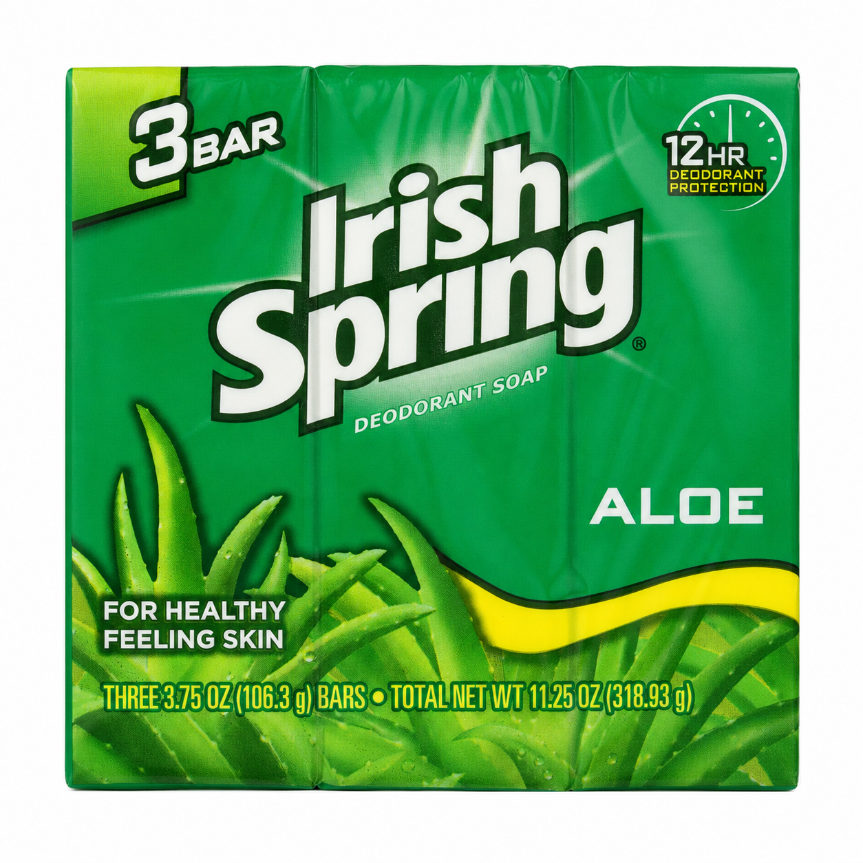 Irish Spring Deodorant Bath Bar Aloe 3 Count 3.75 Ounce