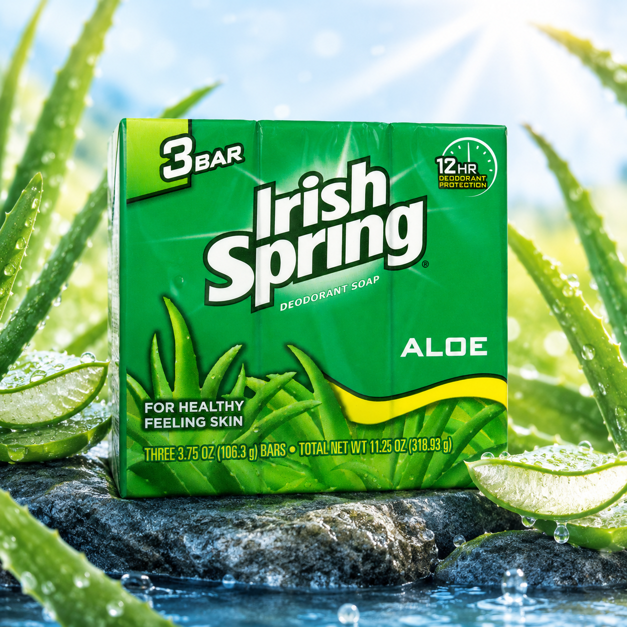 Irish Spring Deodorant Bath Bar Aloe 3 Count 3.75 Ounce
