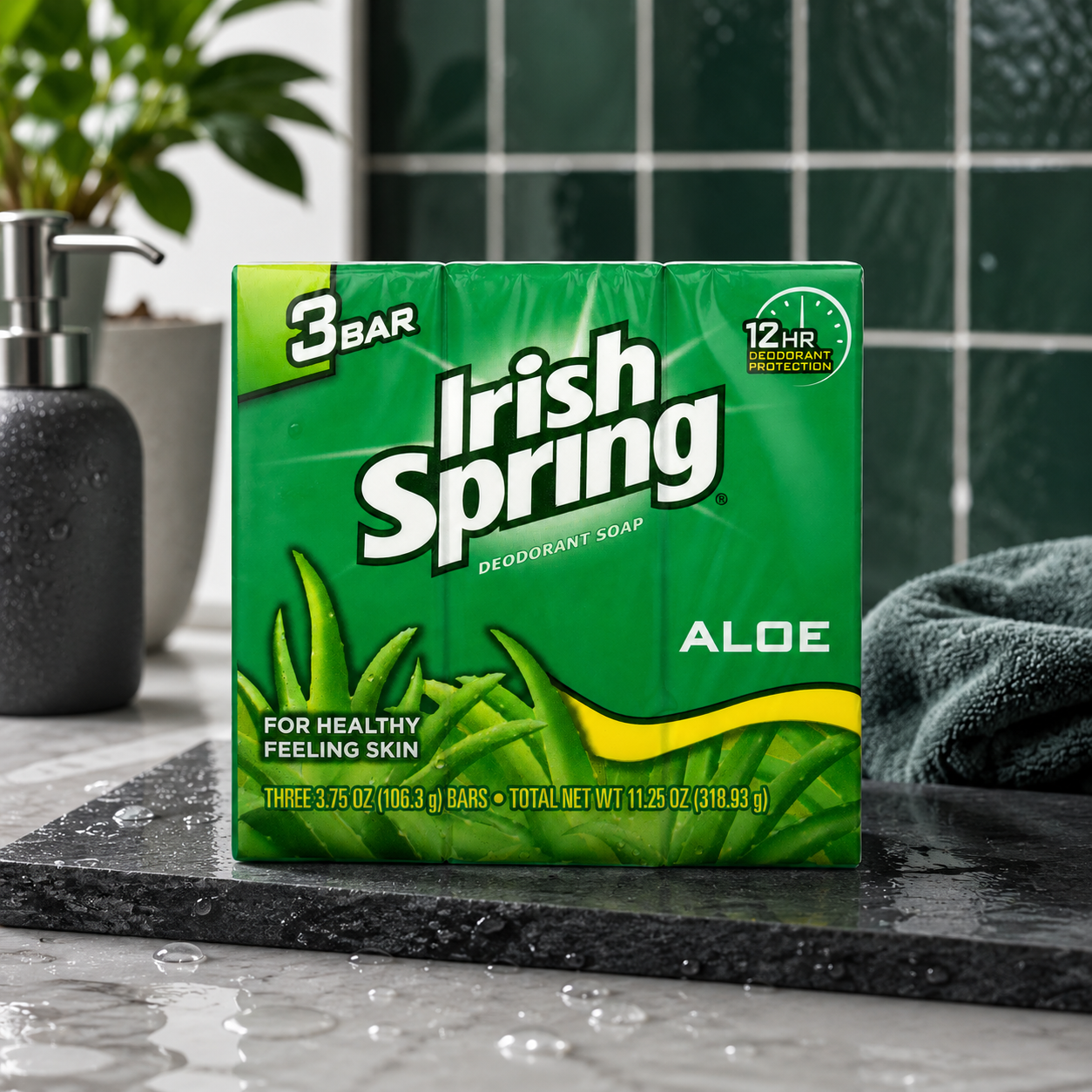 Irish Spring Deodorant Bath Bar Aloe 3 Count 3.75 Ounce