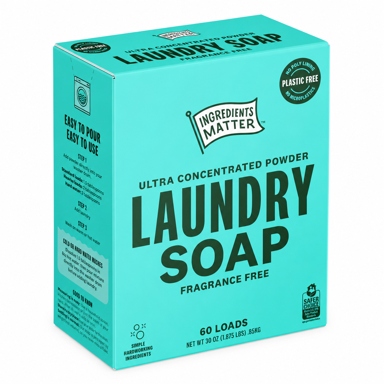 Ingredients Matter Powder Laundry Soap Fragrance Free Hypoallergenic Detergent Natural 30 oz