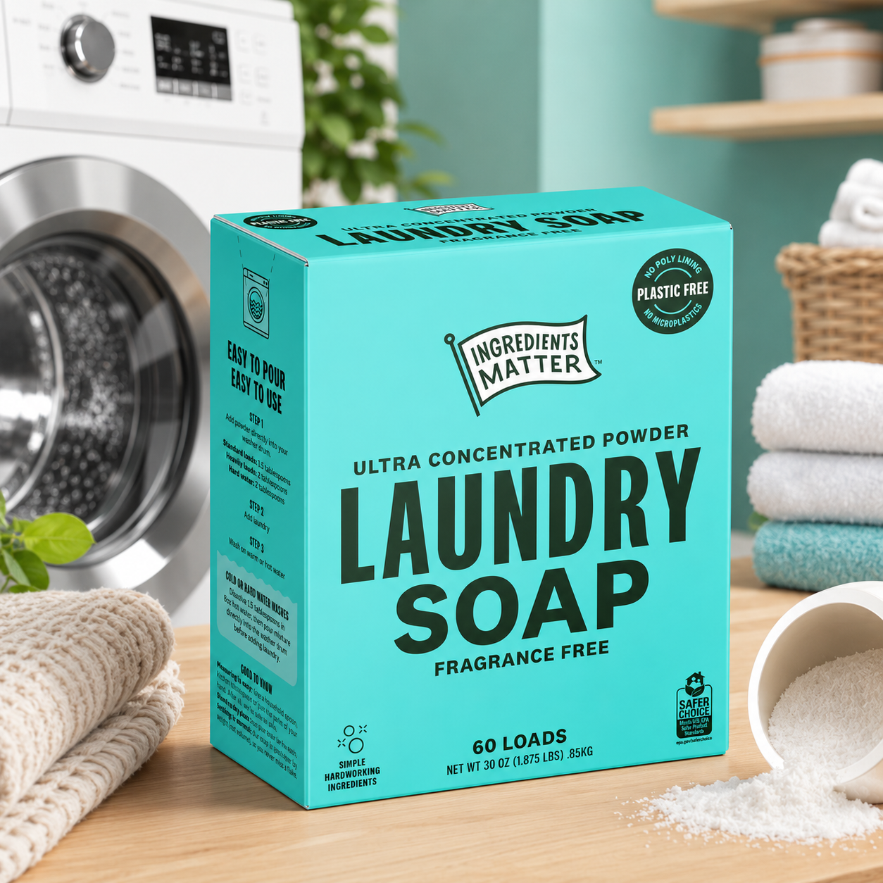 Ingredients Matter Powder Laundry Soap Fragrance Free Hypoallergenic Detergent Natural 30 oz