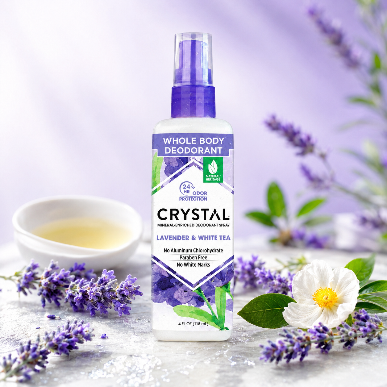 Crystal Essence All Over Body Deodorant Mineral Deodorant Body Spray Lavendar & White Tea 4 oz