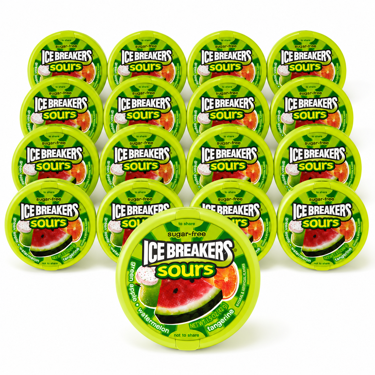 Ice Breakers Sours Green Apple Tangerine Watermelon Flavors Sugar-Free Mints 1.5-oz Canisters