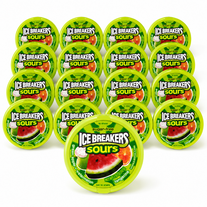 Ice Breakers Sours Green Apple Tangerine Watermelon Flavors Sugar-Free Mints 1.5-oz Canisters