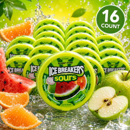 Ice Breakers Sours Green Apple Tangerine Watermelon Flavors Sugar-Free Mints 1.5-oz Canisters