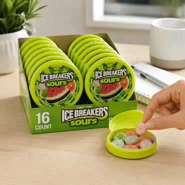 Ice Breakers Sours Green Apple Tangerine Watermelon Flavors Sugar-Free Mints 1.5-oz Canisters Ice Breakers