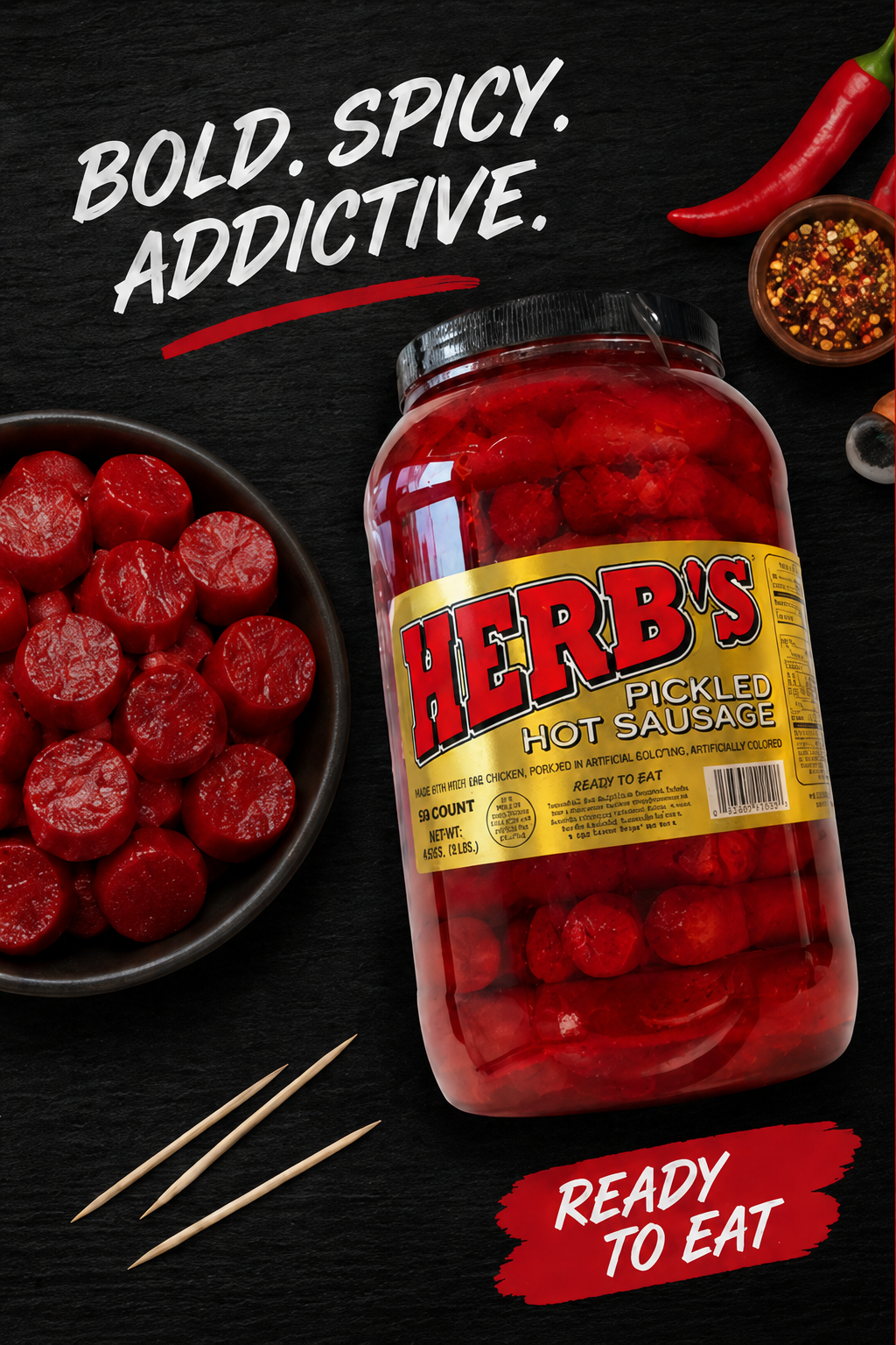 Herb's Snack Foods Pickled Hot Sausage Beef & Chicken No Pork 39 ct 64 oz