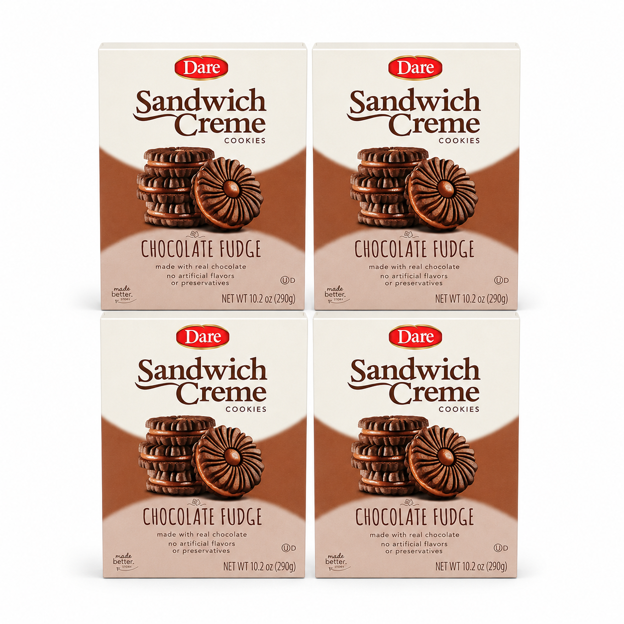 Dare Chocolate Fudge Creme Cookies, 10.2 oz (Pack of 4)