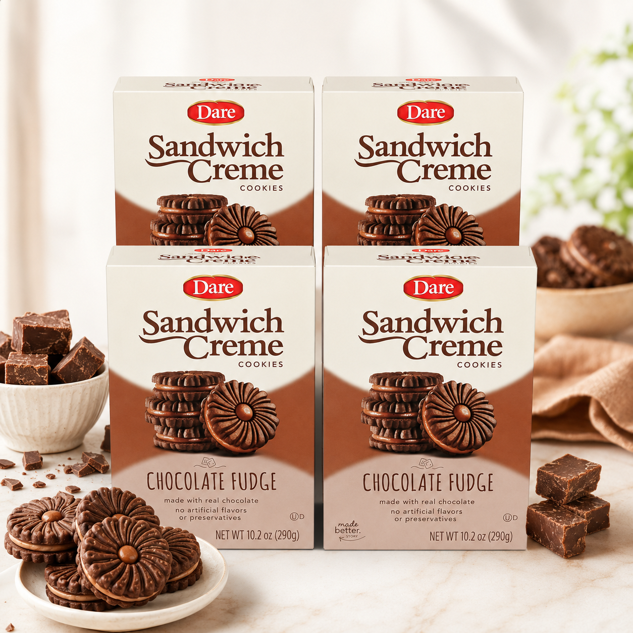 Dare Chocolate Fudge Creme Cookies, 10.2 oz (Pack of 4)