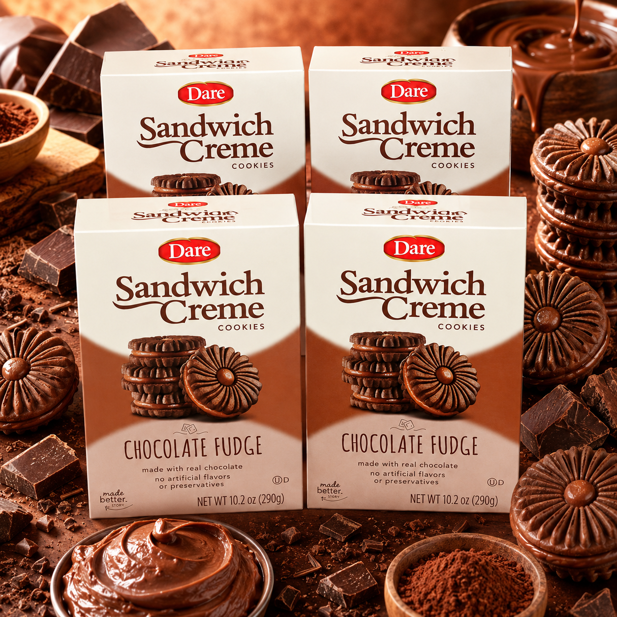 Dare Chocolate Fudge Creme Cookies, 10.2 oz (Pack of 4)
