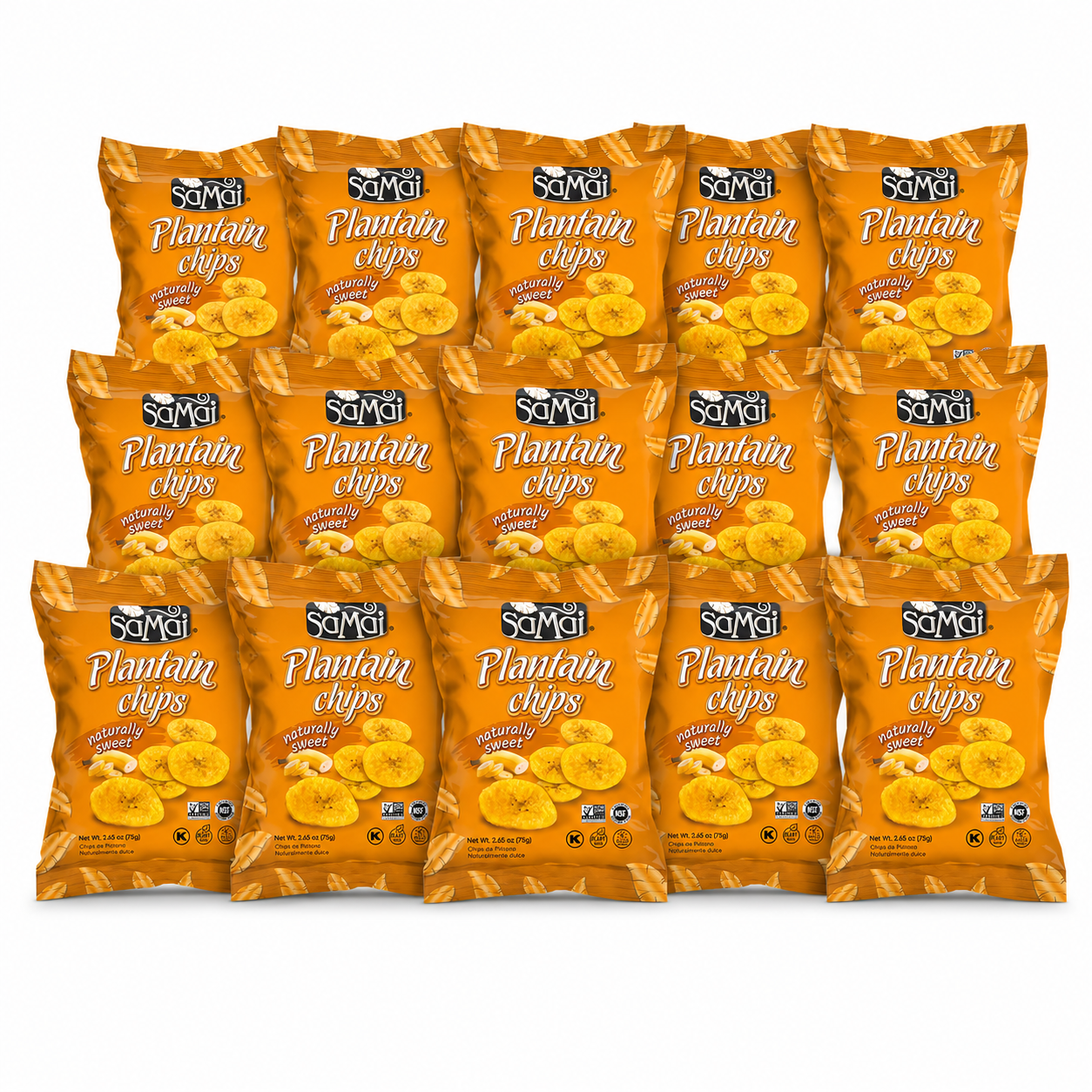 SAMAI Naturally Sweet Plantain Chips Gluten Free, All Natural, NON-GMO and Kosher 2.65oz (Pack of 15)