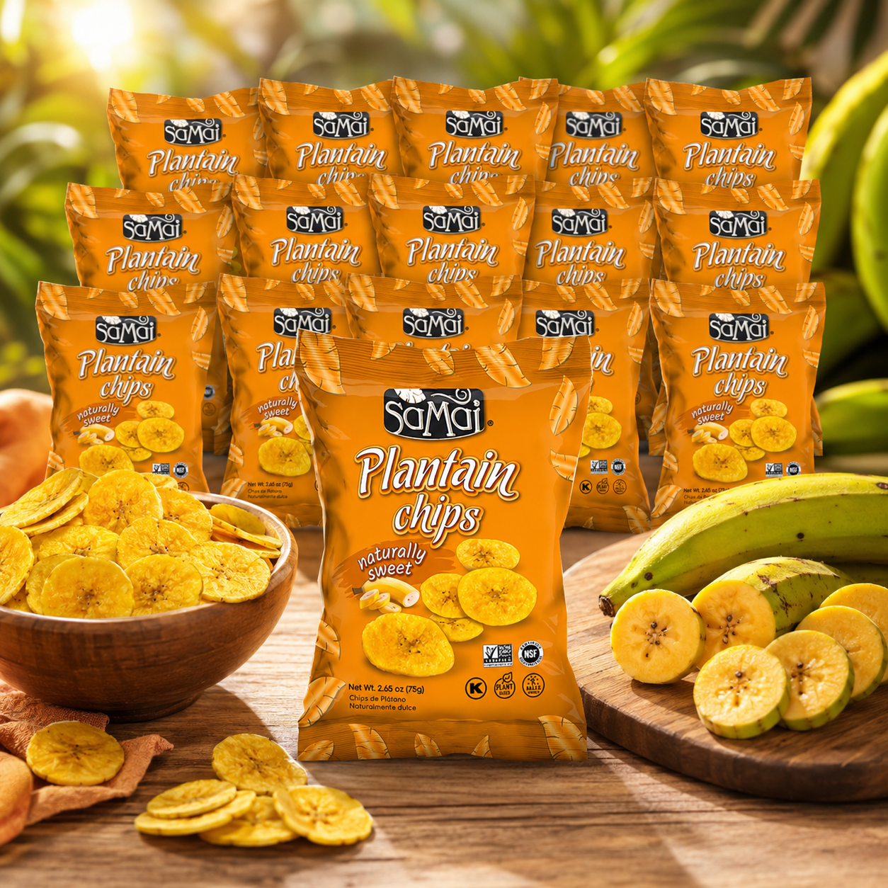 SAMAI Naturally Sweet Plantain Chips Gluten Free, All Natural, NON-GMO and Kosher 2.65oz (Pack of 15)