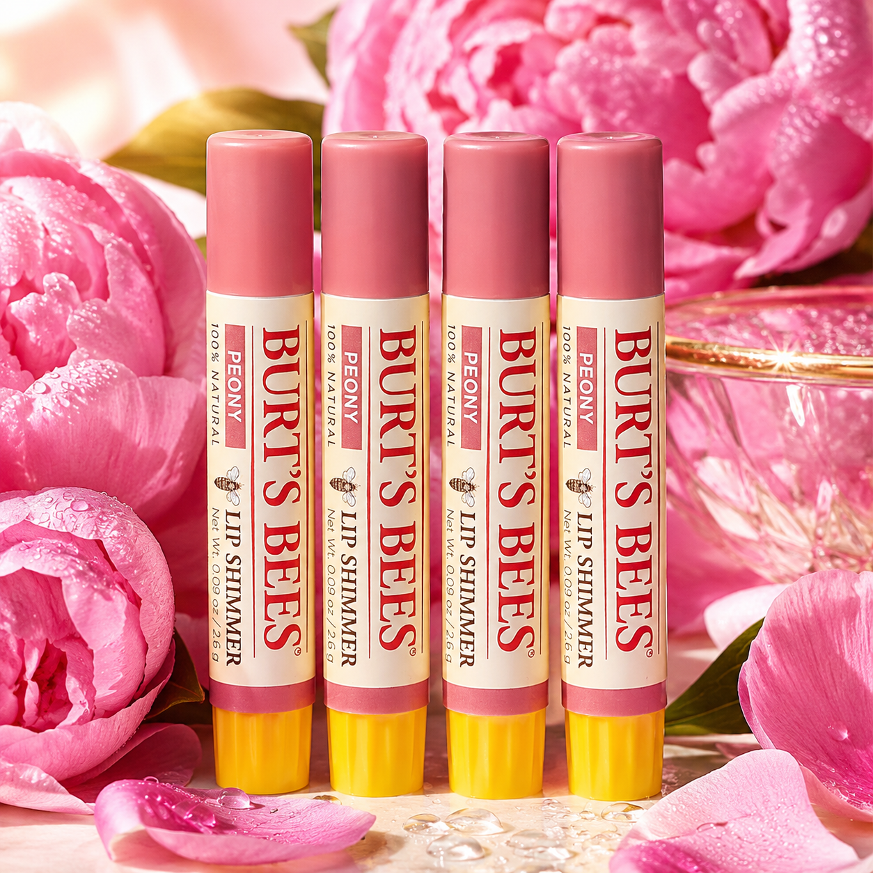 Burt's Bees Lip Shimmer Peony 0.09 Ounces Value (Pack of 4)