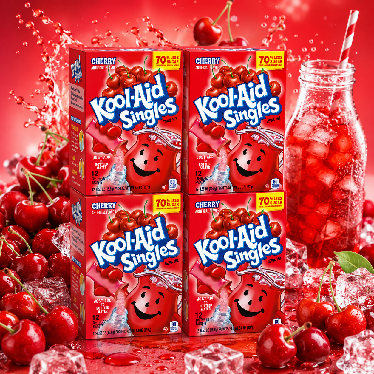Kool-Aid Cherry Unsweetened Soft Drink Mix 0.13-Ounce Envelopes (Pack of 48)