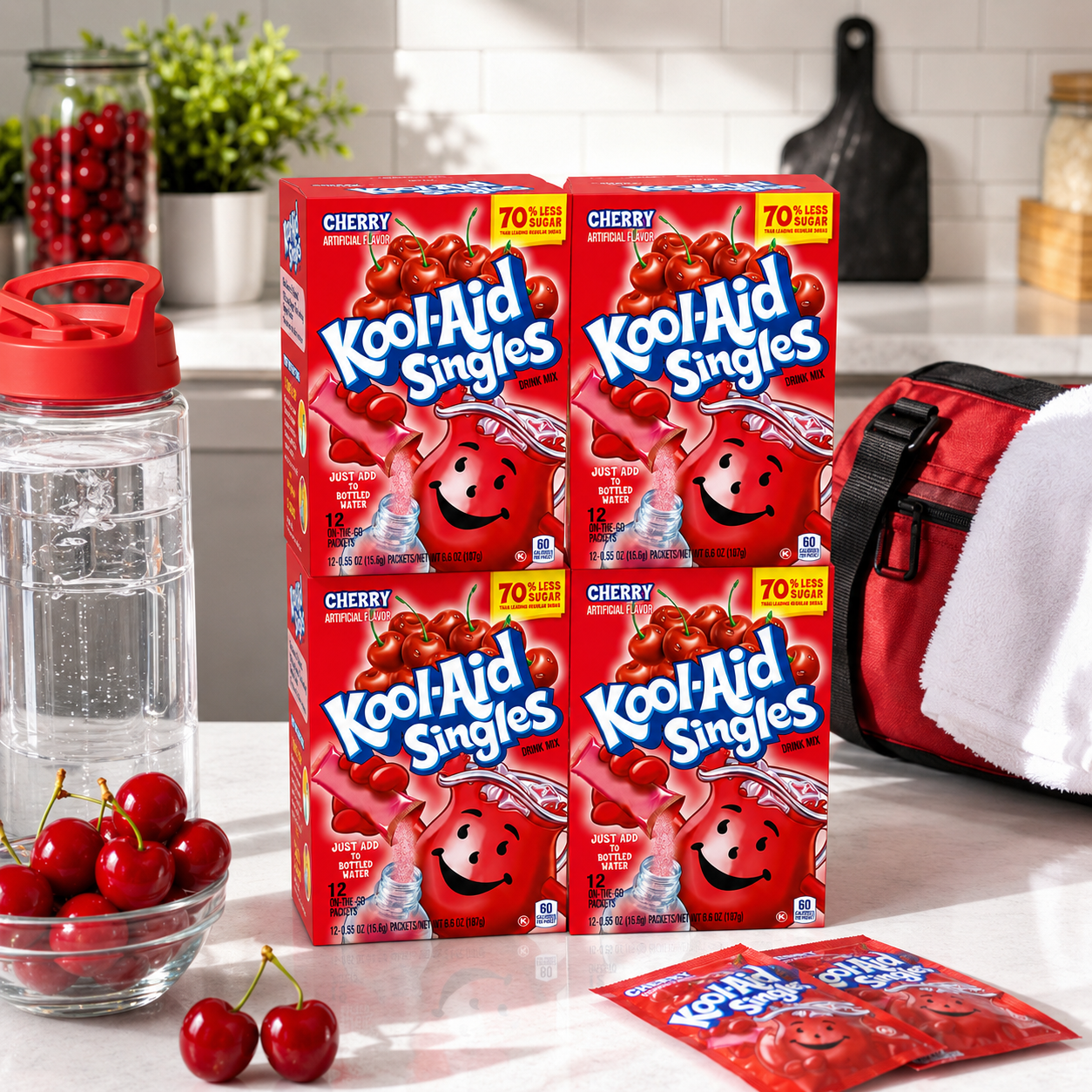 Kool-Aid Cherry Unsweetened Soft Drink Mix 0.13-Ounce Envelopes (Pack of 48)