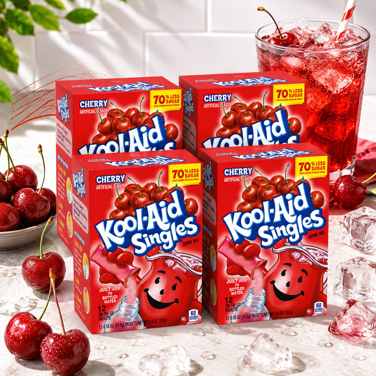 Kool-Aid Cherry Unsweetened Soft Drink Mix 0.13-Ounce Envelopes (Pack of 48)