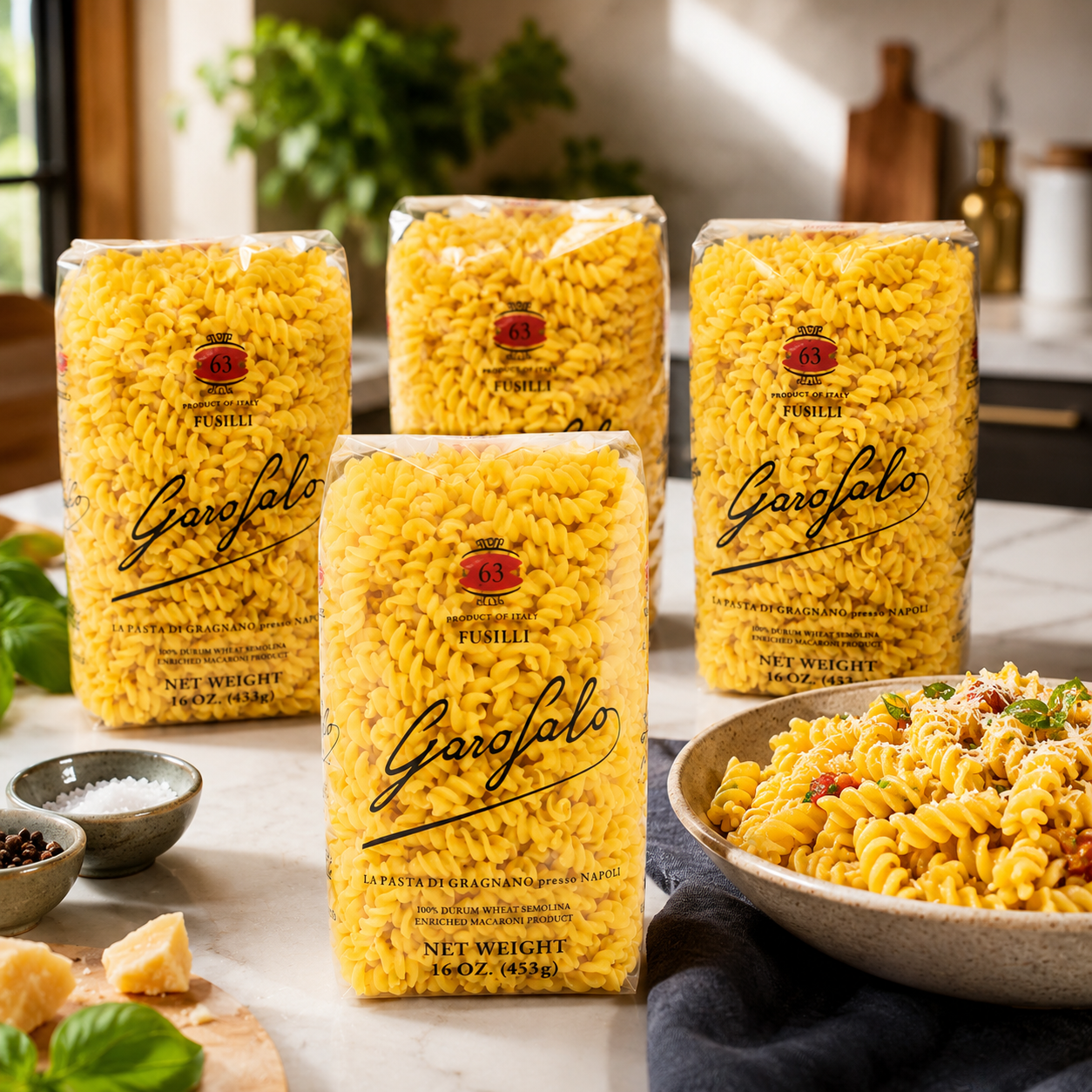GAROFALO Premium Durum Wheat Semolina Fusilli Pasta Italian Made Bronze-Drawn (Pack of 4)