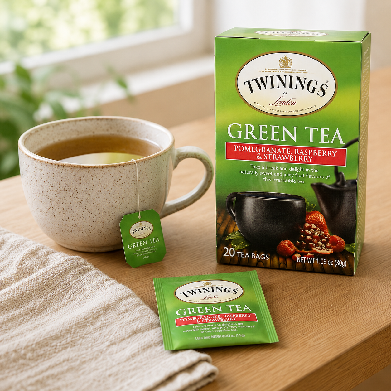 Twinings Green Tea Pomegranate Raspberry & Strawberry 20 Bags Case of 6