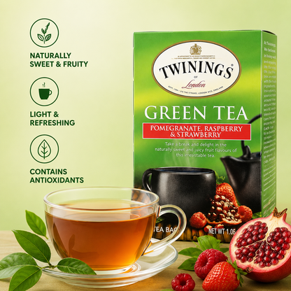 Twinings Green Tea Pomegranate Raspberry & Strawberry 20 Bags Case of 6