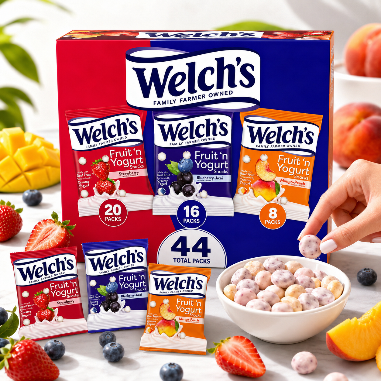 Welch's Fruit 'n Yogurt Snacks Variety Pack - Strawberry, Blueberry Acai & Mango Peach, 0.7 oz Bags