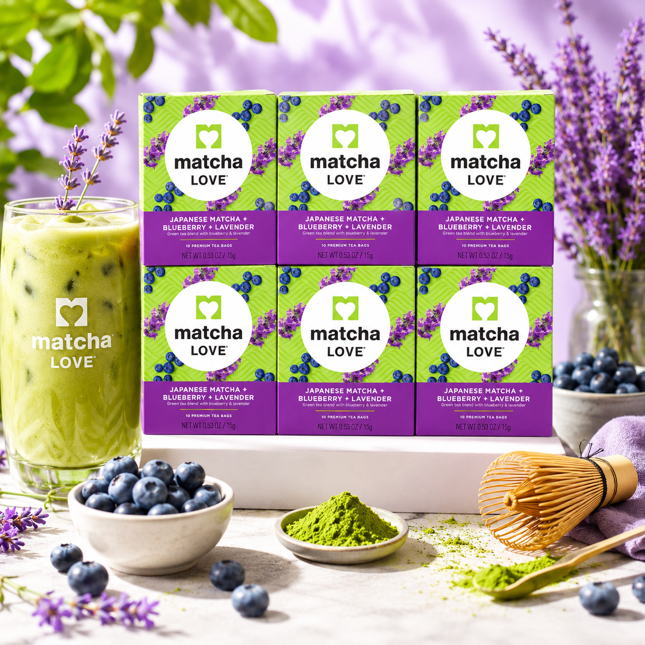 matcha LOVE Japanese Matcha + Blueberry + Lavender 10 Premium Tea Bags