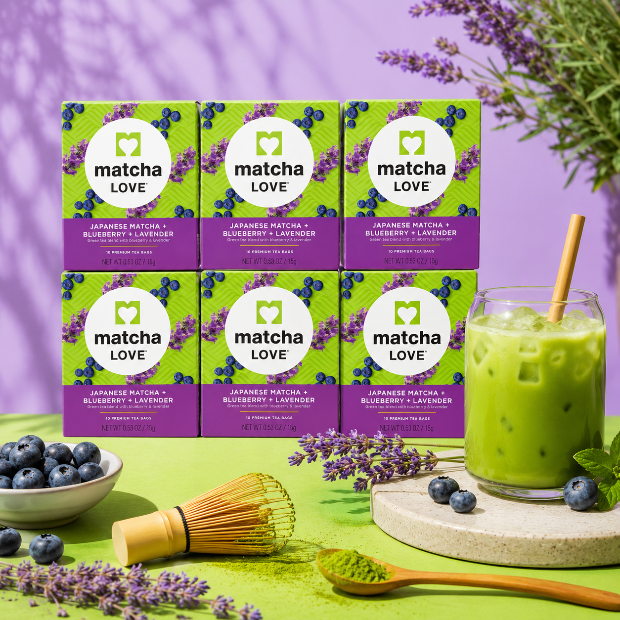 matcha LOVE Japanese Matcha + Blueberry + Lavender 10 Premium Tea Bags