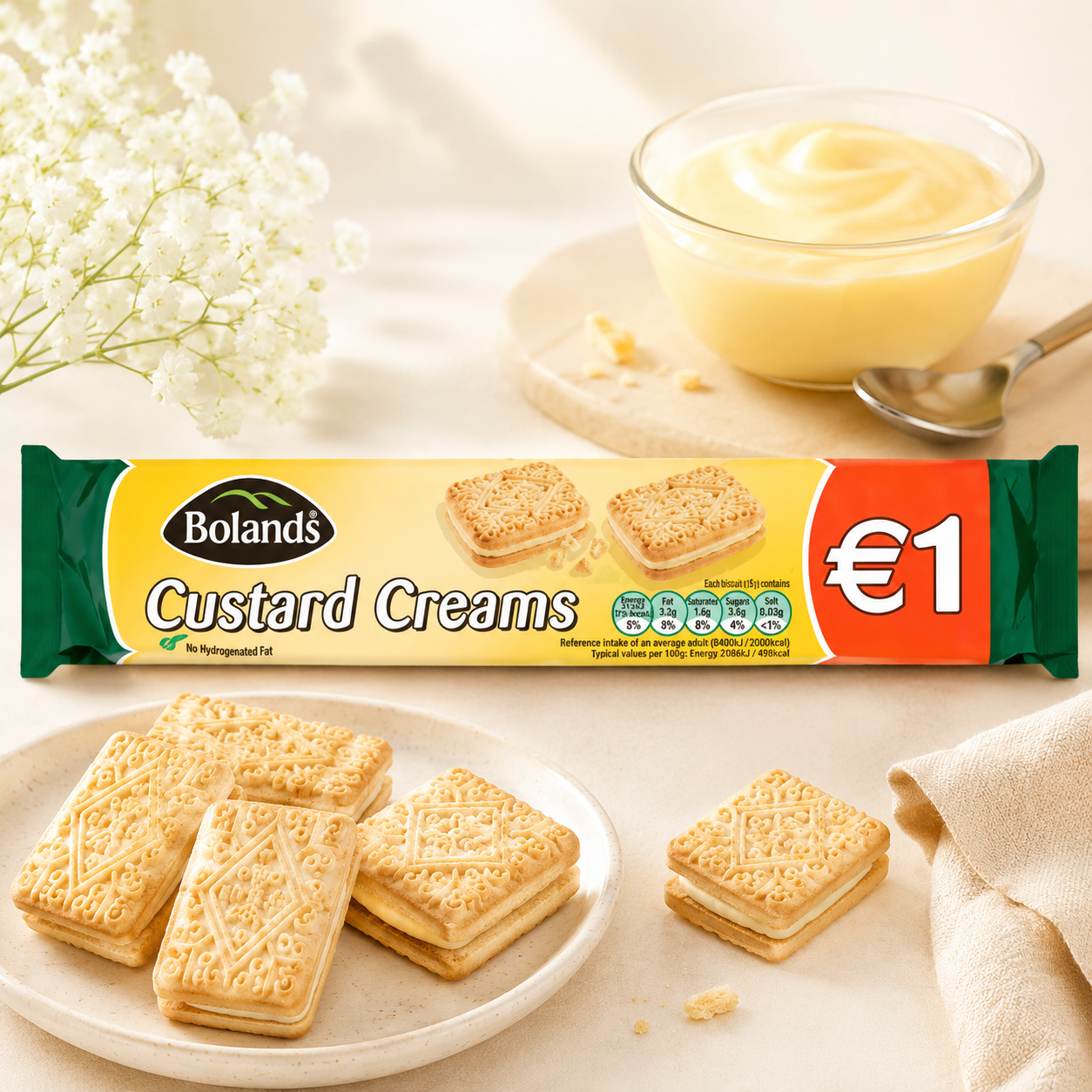 Bolands Custard Creams Cookie per pack 4.41 oz