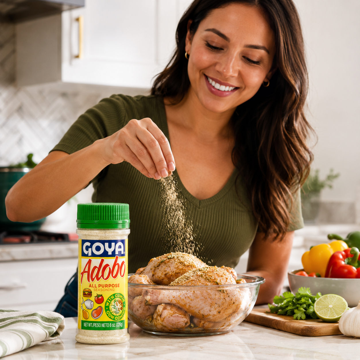 Goya Adobo All Purpose Seasoning with Cumin Bottle Latin Spice Blend Mexican Seasoning for Poultry Seafood Meat and Vegetables 8 oz