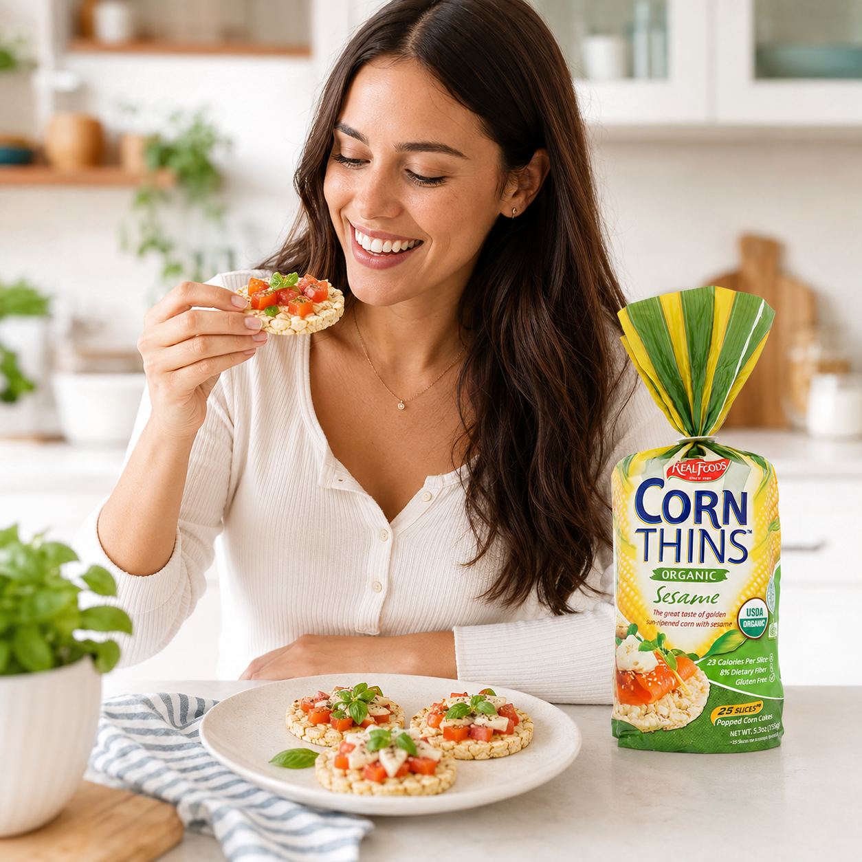 REAL FOODS CORN THIN SESAME ORG, 5.3 OZ (6 pack)
