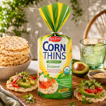 REAL FOODS CORN THIN SESAME ORG, 5.3 OZ (6 pack)