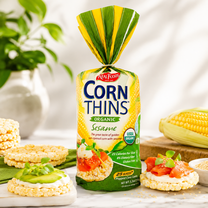 REAL FOODS CORN THIN SESAME ORG, 5.3 OZ (6 pack)