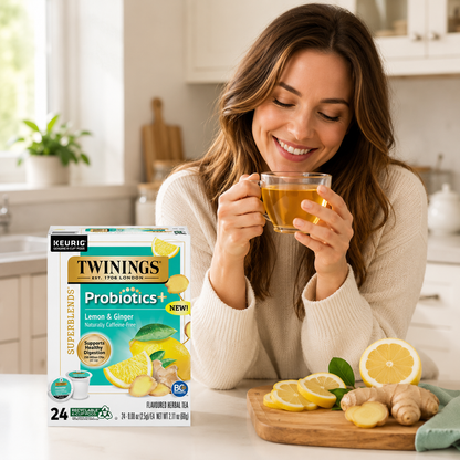 Twinings Herbal Tea Lemon & Ginger Probiotics K-Cup Pods for Keurig Naturally Caffeine Free 24 ct
