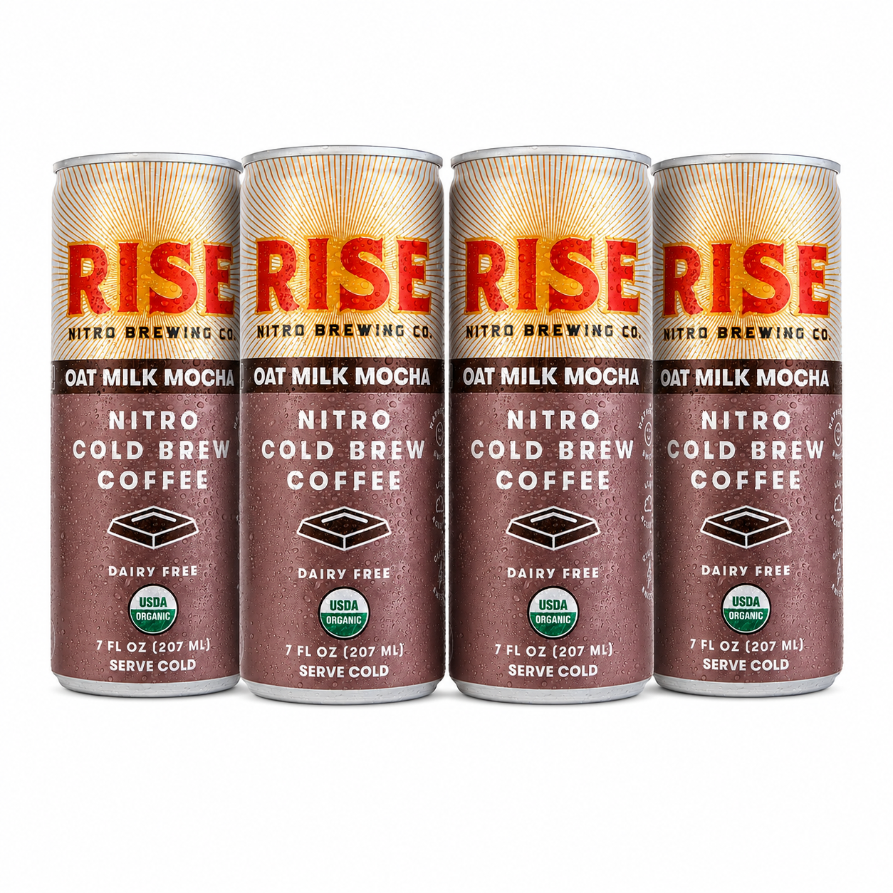 RISE Brewing Co. Oat Milk Mocha Nitro Cold Brew Latte Organic Non-GMO Vegan Dairy Free 7 fl. oz. Cans
