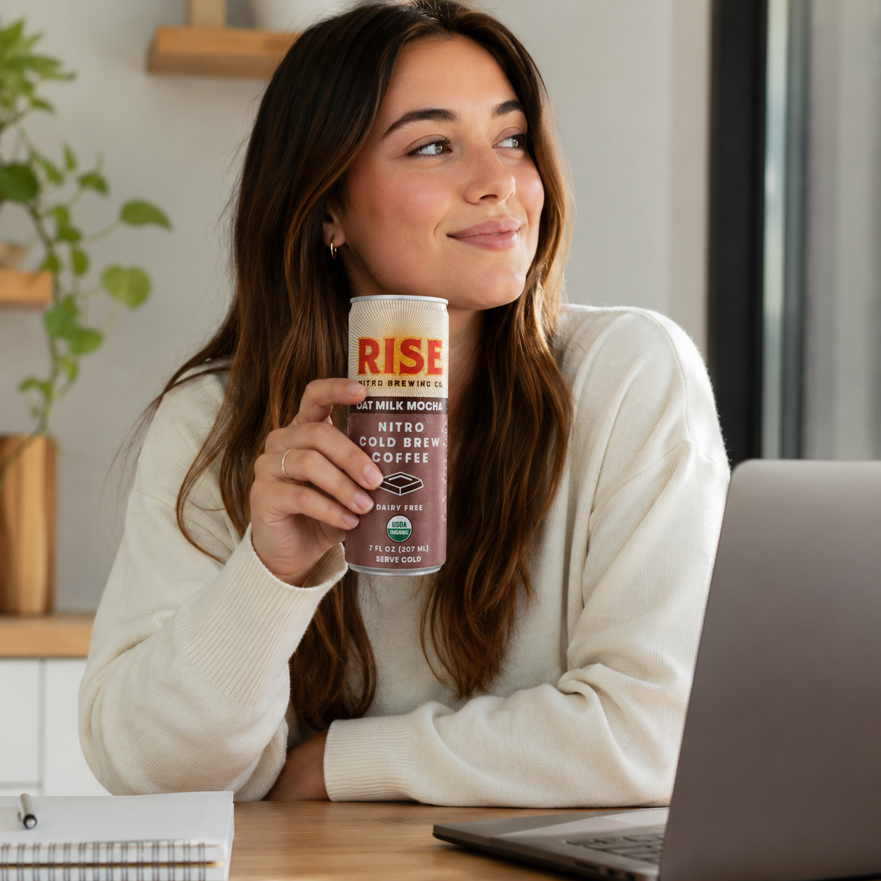 RISE Brewing Co. Oat Milk Mocha Nitro Cold Brew Latte Organic Non-GMO Vegan Dairy Free 7 fl. oz. Cans
