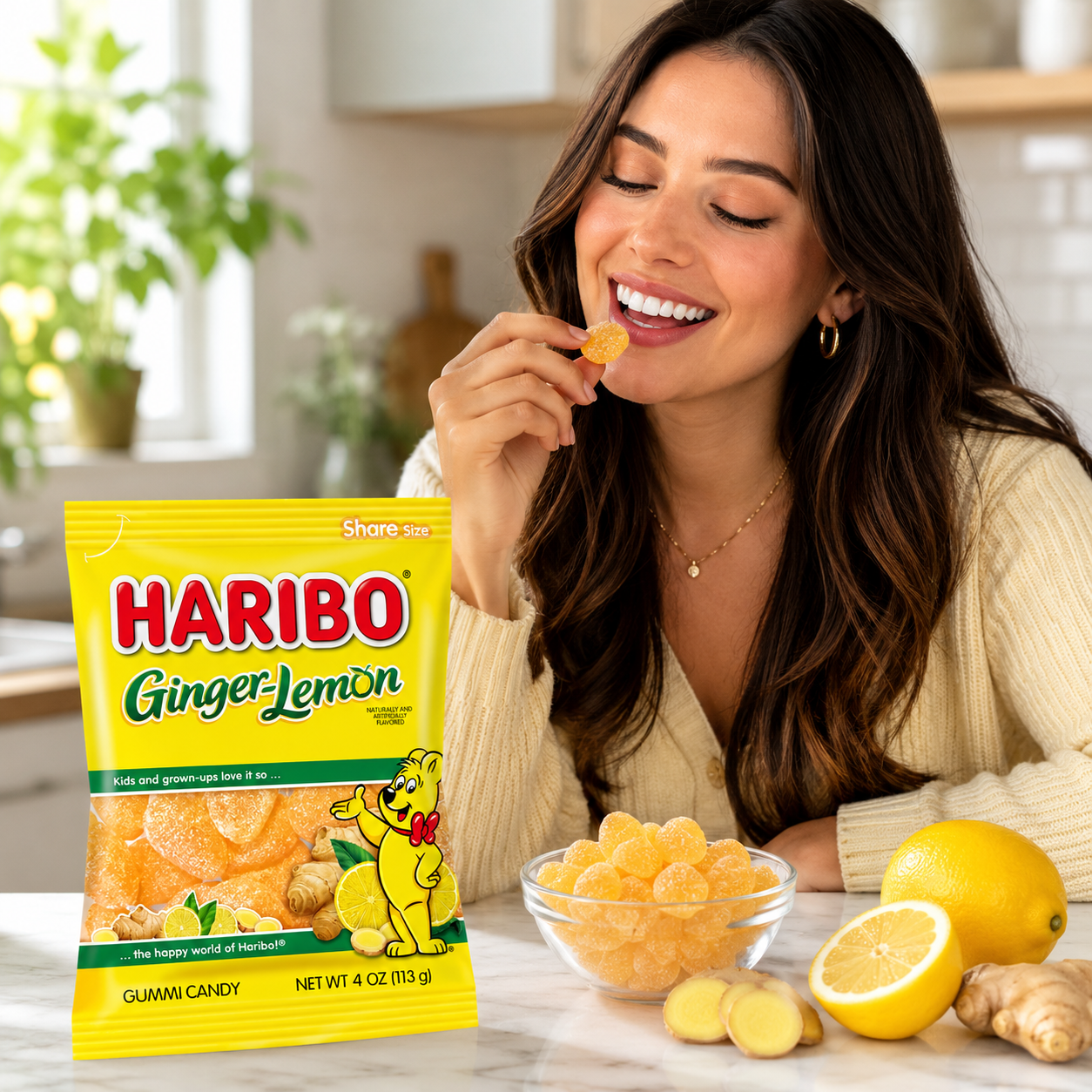 HARIBO Ginger-Lemon Gummi Candy Share Size Bags Soft & Chewy Sweet Snacks Zesty Lemon & Warm Ginger Flavor 5 oz