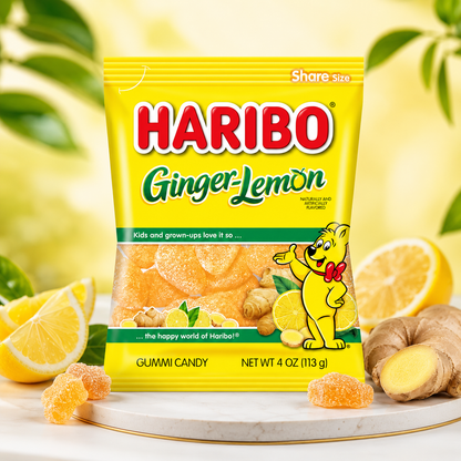 HARIBO Ginger-Lemon Gummi Candy Share Size Bags Soft & Chewy Sweet Snacks Zesty Lemon & Warm Ginger Flavor 5 oz