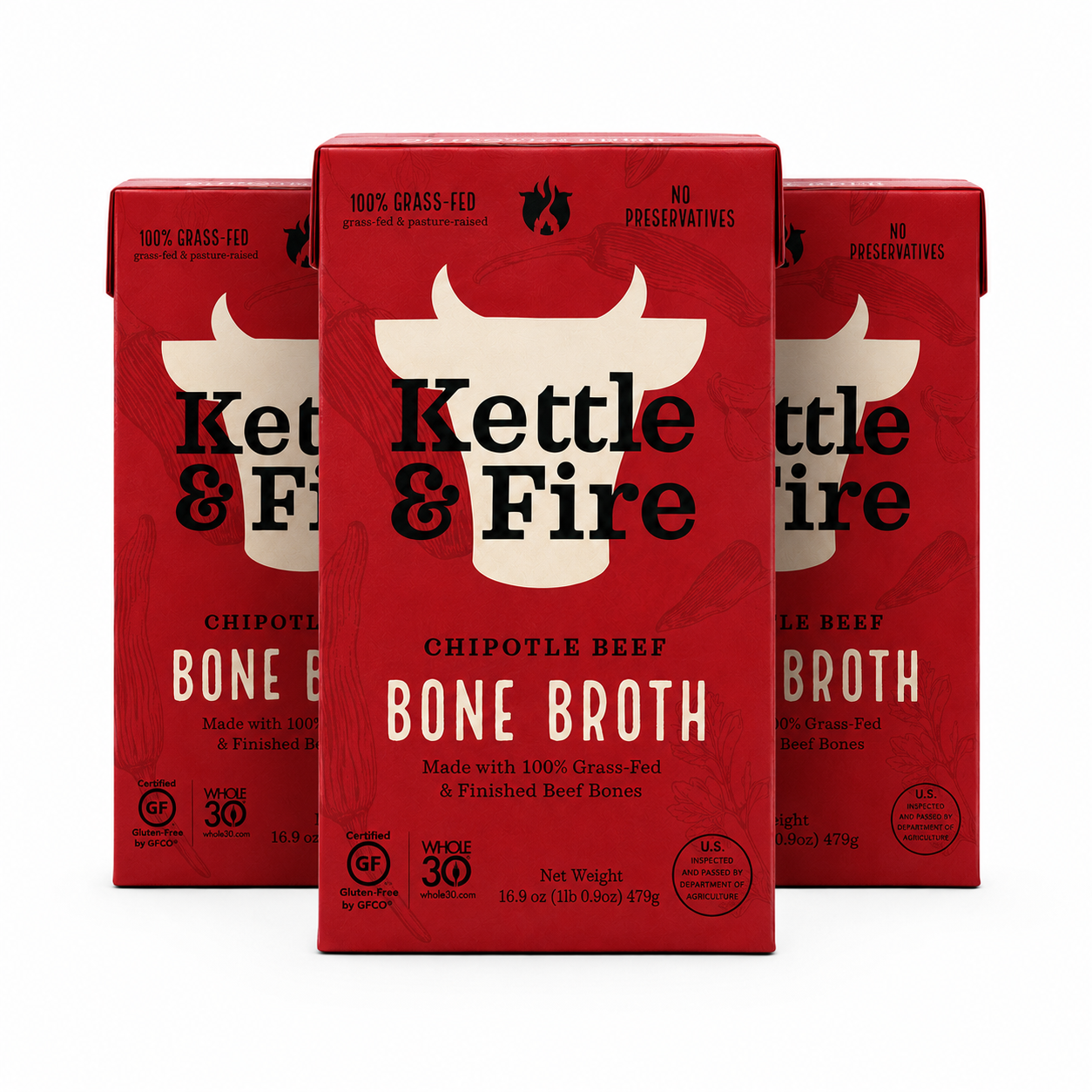 Kettle and Fire Chipotle Beef Bone Broth Keto Paleo Whole 30 Approved Gluten Free High in Protein and Collagen (Pack of 3)
