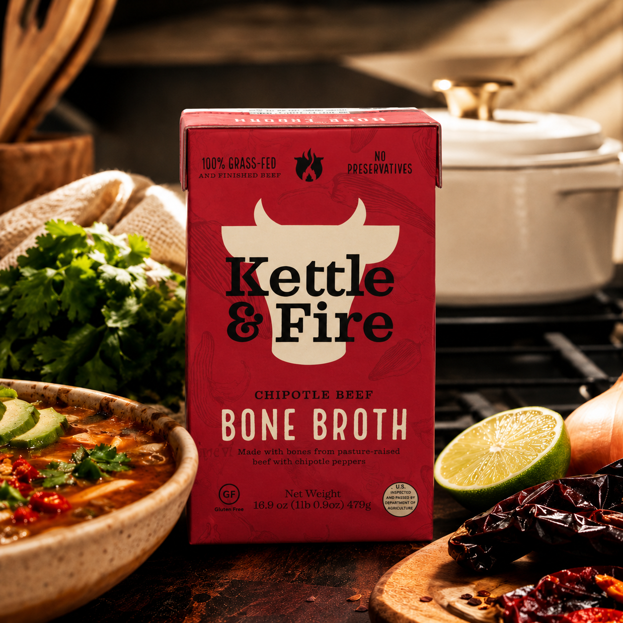Kettle and Fire Chipotle Beef Bone Broth Keto Paleo Whole 30 Approved Gluten Free High in Protein and Collagen (Pack of 3)