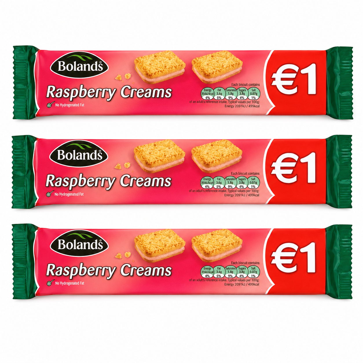 Bolands Raspberry Creams Irish Cookies (Pack of 3) 125g Each